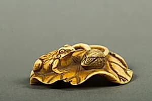 Netsuke of Frog on a Lotus Leaf by Unknown Artist