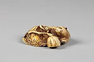 Netsuke of Beaver in Lotus Pond by Unknown Artist