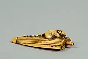 Netsuke of Mouse on an Umbrella by Unknown Artist