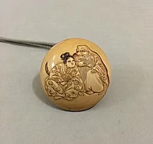 Netsuke of Yoshitsune as a Child and Tengu with a Fan by Unknown Artist