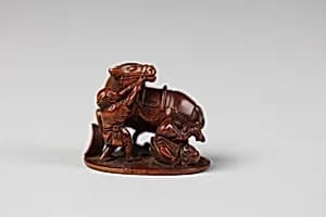 Netsuke of Two Men and Horse by Unknown Artist