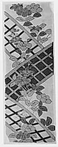 Piece from a Kosode with Camellias and Fence by Unknown Artist