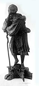 Statuette of Old Man Dressed in Short Draped Garments and Sandals, Carries a Bundle Tied over His Shoulder and Leans on a Staff by Unknown Artist