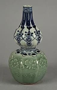 Gourd-shaped Bottle with Jewel String and Molded Floral Design by Unknown Artist