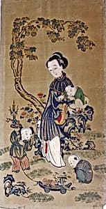 Woman Playing with Three Children by Unknown Artist