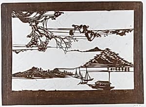 Stencil with Pattern of Seascape on White Ground by Unknown Artist