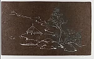 Stencil with Pattern of Landscape with Boat, Hut, and Figures by Unknown Artist