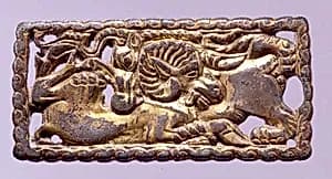Belt Buckle with Wolf and Ram by Unknown Artist