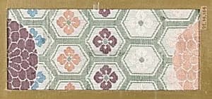 Textile fragment with pattern of chrysanthemums on hexagonal lattice (Kikkō) by Unknown Artist