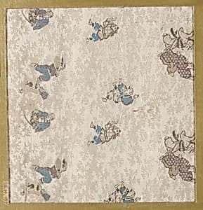 Textile fragment with scattered human figures on patterned ground by Unknown Artist