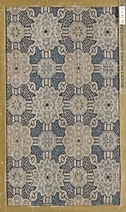 Textile fragment with repeating pattern of floral medallions in latticework on swastika-fret ground by Unknown Artist