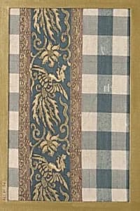 Textile fragment with pattern of checks with band of phoenixes and flowers by Unknown Artist
