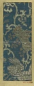 Textile fragment with incomplete pattern of paulownia and part of a bird by Unknown Artist