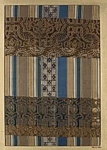 Textile fragment with repeating pattern of stripes and figured bands by Unknown Artist