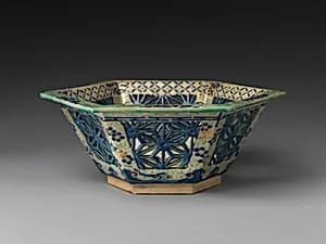 Large Bowl with Plum Blossoms and Openwork Hemp Leaves by Unknown Artist