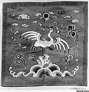 Rank Badge with Manchurian Crane, Wave and Cloud Motifs by Unknown Artist