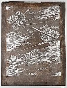 Stencil with Pattern of Battle Fans and Arrows on Waves by Unknown Artist