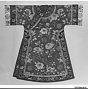 Woman's robe with peonies and shou medallions by Unknown Artist