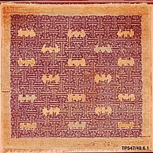 Kneeling mat with bats on swastika-fret ground by Unknown Artist