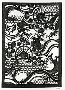Stencil with Pattern of Flowing Water, Waterwheels and Embankment Baskets by Unknown Artist