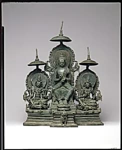 Enthroned Buddha Attended by the Bodhisattvas Avalokiteshvara and Vajrapani by Unknown Artist