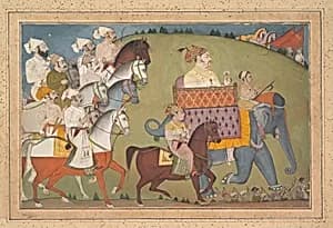 Maharaja Raj Singh in Procession with Members of His Court by Nihal Chand