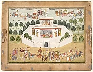 Krishna and Balarama within a Walled Palace: Page from a Dispersed Bhagavata Purana (Ancient Stories of Lord Vishnu) by Unknown Artist
