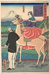 Descending Geese at Yoshida Bridge [English Couple] (Yoshidabashi no rakugan [Igirisujin]) by Utagawa Yoshitora