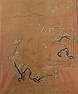Piece from a Kosode with Pine, Bamboo, Blossoming Plum, and Mandarin Orange Tree by Unknown Artist