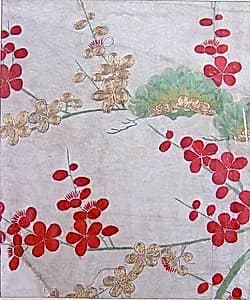 Piece from a Kosode with Pine Bough and Blossoming Plum by Unknown Artist
