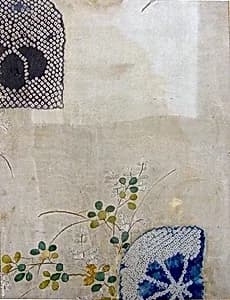 Piece from a Kosode with "Bush Clover" (hagi) and Fan by Unknown Artist