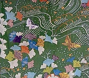 Piece from a Kosode with Ginkgo Leaves, Waves, and Butterflies by Unknown Artist