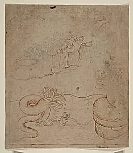 Krishna Subdues the Serpent Kaliya in the Yamuna River: Illustration from a Bhagavata Purana Series by Nainsukh