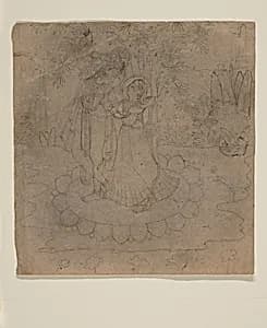 Krishna and Radha Standing on a Lotus by Unknown Artist