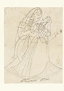 Krishna (dressed as a woman) Embracing Radha by Unknown Artist