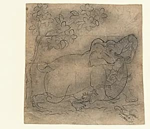 The Elephant King Wrestles a Crocodile: Illustration from a Gajendramoksha Series by Unknown Artist