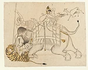 Maharao Shatru Sal II (1866–89) Hunting a Tiger by Unknown Artist