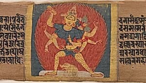 Wrathful Eight-armed and Three-faced Goddess Tara Marichi, Leaf from a dispersed Pancavimsatisahasrika Prajnaparamita Manuscript by Unknown Artist