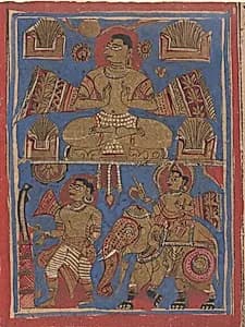 Kamatha Performing the Five Fire Penances (top) and Parsvanatha Rescuing the Snake Dharana (bottom): Folio from a Kalpasutra Manuscript by Unknown Artist
