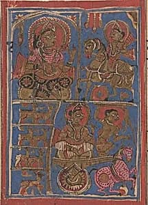 Aristanemi's Bridal Pavilion (top) and Witnessing Animals for Slaughter (bottom): Folio from a Kalpasutra Manuscript by Unknown Artist