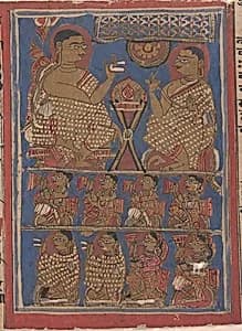 Mahavira Preaching the Samacari (top) / Part of Mahavira's Audience as He Preached the Samacari (bottom); Page from a Dispersed Kalpa Sutra (Jain Book of Rituals) by Unknown Artist