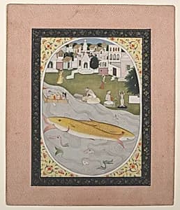 Manuscript Painting with Hindu Tantric Scene Depicting Two Fish by Unknown Artist