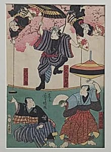 Acrobats Beneath Cherry Trees: Spinning Tops and Balancing by Utagawa Yoshiharu