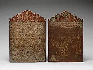 Pair of Copper-Plate Inscriptions with Engraved Designs by Unknown Artist