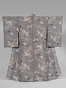 Summer Kimono with Design of Plovers, Waves, Chinese Bellflowers, Pinks, Pines, Carriages, and Fences by Unknown Artist