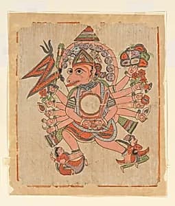 Hanuman in His Tantric Five-Headed Pancha Mukha Form by Unknown Artist