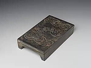 Inkstone and cover with mandarin ducks in a lotus pond by Unknown Artist