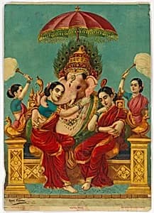 Ganapati with his consorts Riddhi and Siddhi by Unknown Artist