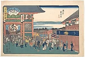 江戸高名会亭尽　浅草雷門前　かめや|Asakusa Kaminarimon Mae (Kameya) by Utagawa Hiroshige