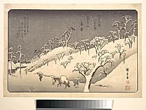 江戸近郊八景之内　飛鳥山暮雪|Asukayama in Evening Snow by Utagawa Hiroshige